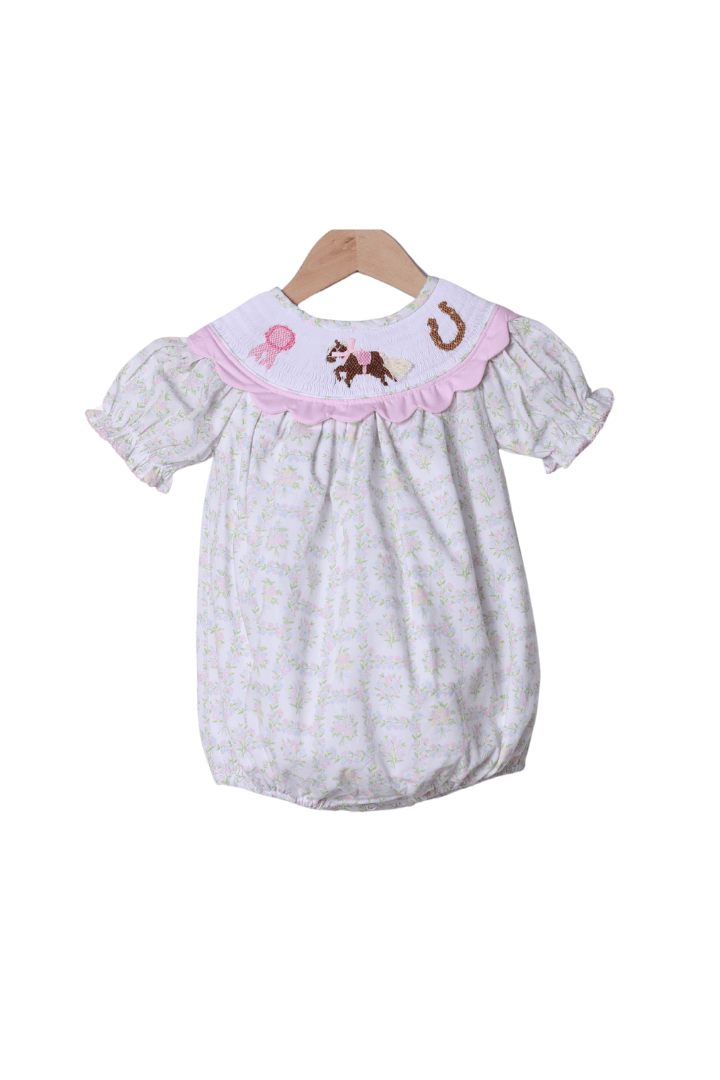 The Smocked Flamingo Apparel & Accessories Smocked Winner's Circle Horse Pink Scalloped Bubble