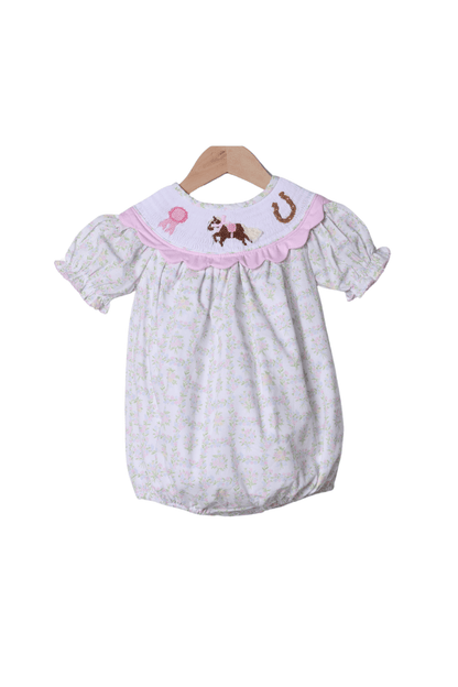 The Smocked Flamingo Apparel & Accessories Smocked Winner's Circle Horse Pink Scalloped Bubble