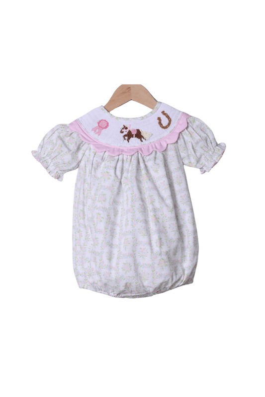 The Smocked Flamingo Apparel & Accessories Smocked Winner's Circle Horse Pink Scalloped Bubble