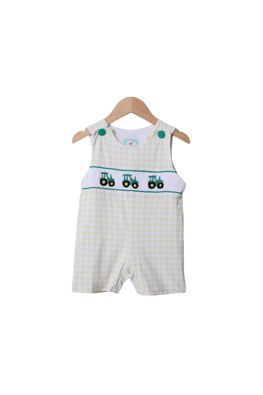 The Smocked Flamingo Apparel & Accessories Smocked Yellow Green Tractor Jon Jon