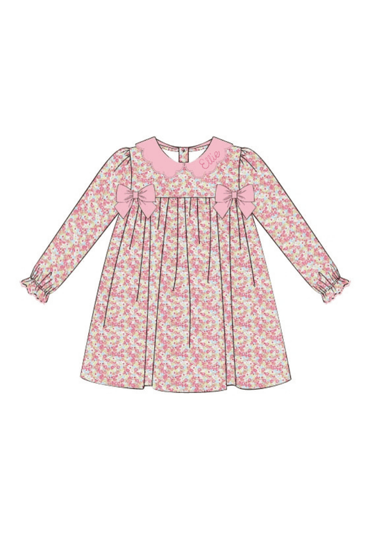 The Smocked Flamingo Apparel & Accessories Spring Pink Floral and Pink Corduroy Bow Dress
