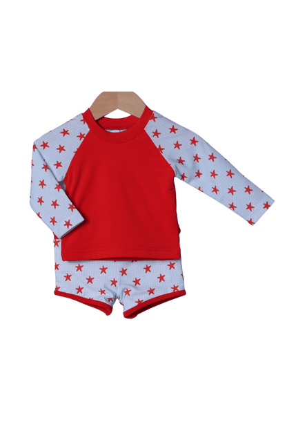 The Smocked Flamingo Apparel & Accessories Star Spangled Rashguard 2pc Trunks
