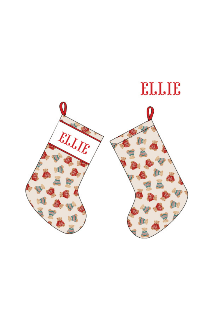 The Smocked Flamingo Apparel & Accessories Stocking / One Size Pre-Order Smocked Custom Name Christmas Teddy Bear Trimmings