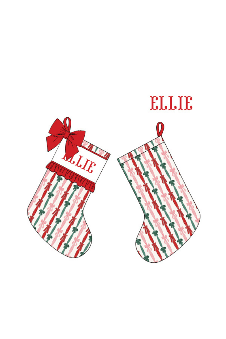 The Smocked Flamingo Apparel & Accessories Stocking / One Size Pre-Order Smocked Custom Name Holiday Bows Trimmings