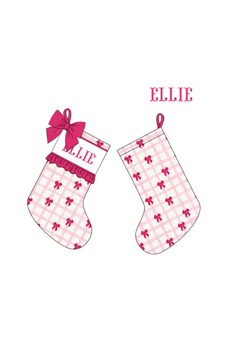 The Smocked Flamingo Apparel & Accessories Stocking / One Size Pre-Order Smocked Custom Name Pink Bow Trimmings