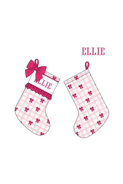 The Smocked Flamingo Apparel & Accessories Stocking / One Size Pre-Order Smocked Custom Name Pink Bow Trimmings