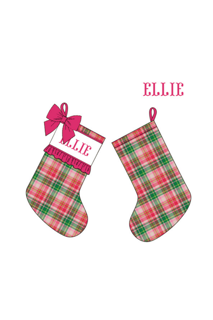 The Smocked Flamingo Apparel & Accessories Stocking / One Size Pre-Order Smocked Custom Name Pink Christmas Plaid Trimmings