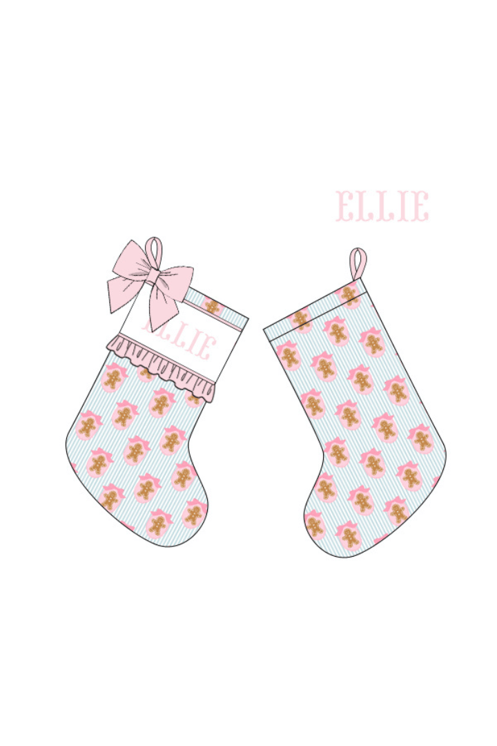 The Smocked Flamingo Apparel & Accessories Stocking / One Size Pre-Order Smocked Custom Name Pink Gingerbread Lane Trimmings