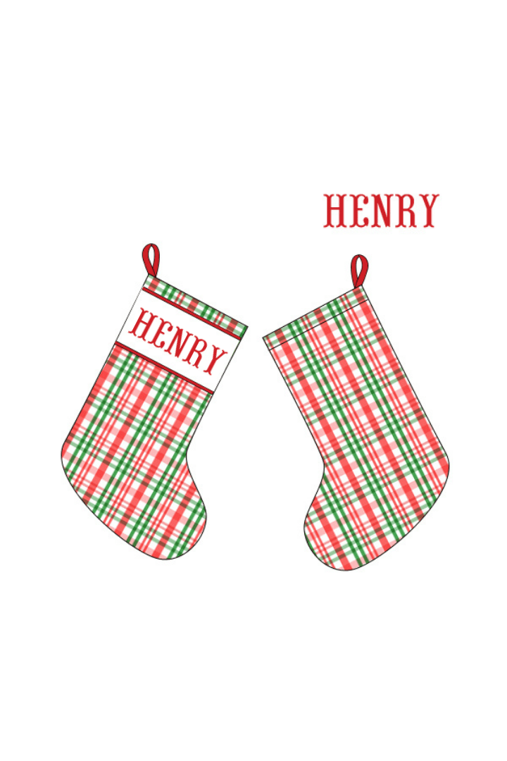 The Smocked Flamingo Apparel & Accessories Stocking / One Size Pre-Order Smocked Custom Name Red and Green Plaid Trimmings