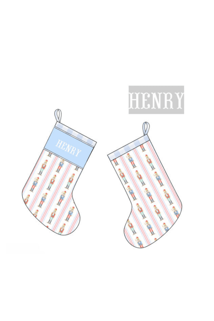 The Smocked Flamingo Apparel & Accessories Stocking Pre-Order Smocked Custom Name Blue Nutcracker Christmas Trimmings