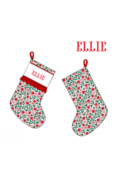 The Smocked Flamingo Apparel & Accessories Stocking Pre-Order Smocked Custom Name Christmas Holly Christmas Trimmings