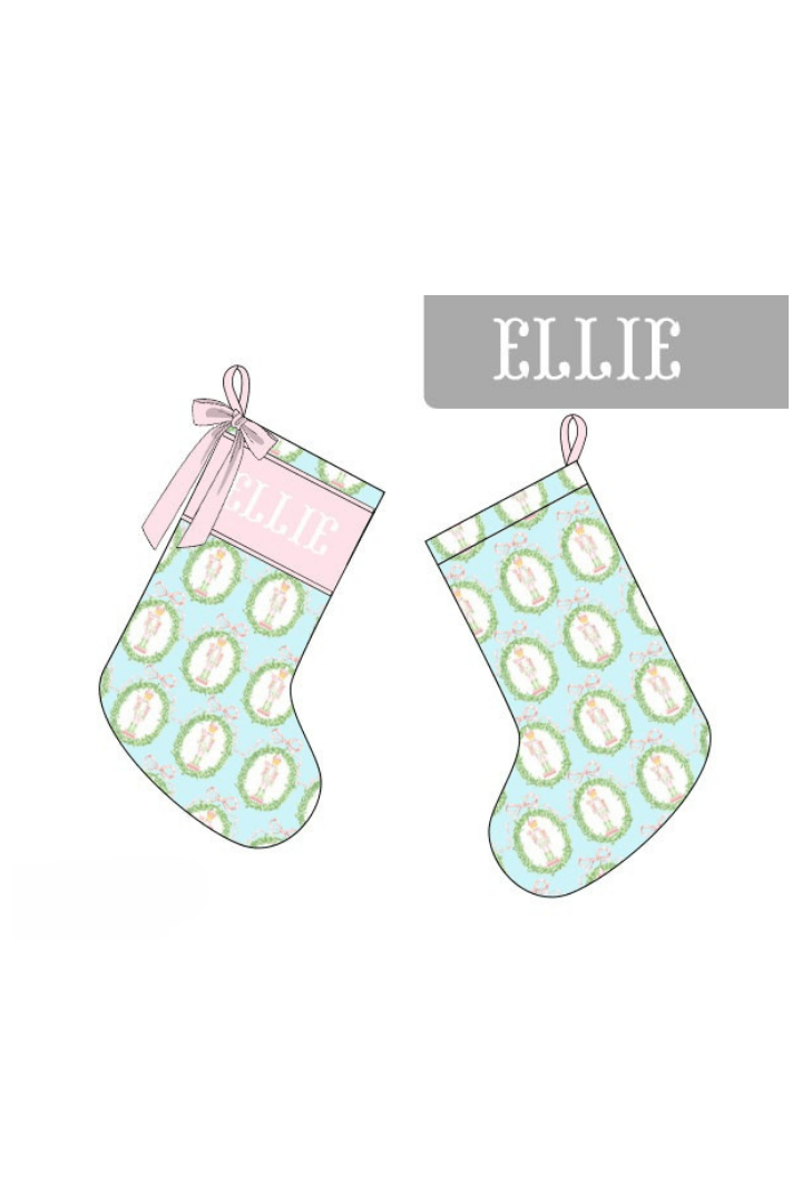 The Smocked Flamingo Apparel & Accessories Stocking Pre-Order Smocked Custom Name Mint Nutcracker Christmas Trimmings