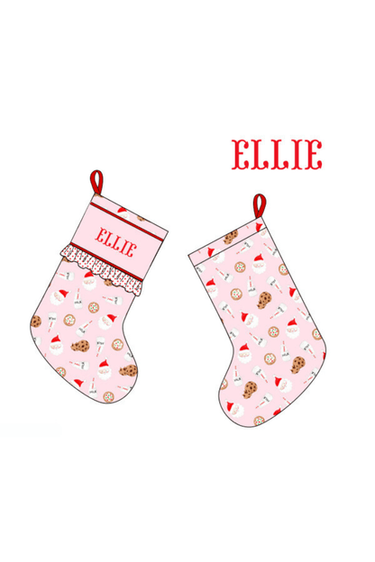 The Smocked Flamingo Apparel & Accessories Stocking Pre-Order Smocked Custom Name Pink Cookies and Milk Christmas Trimmings