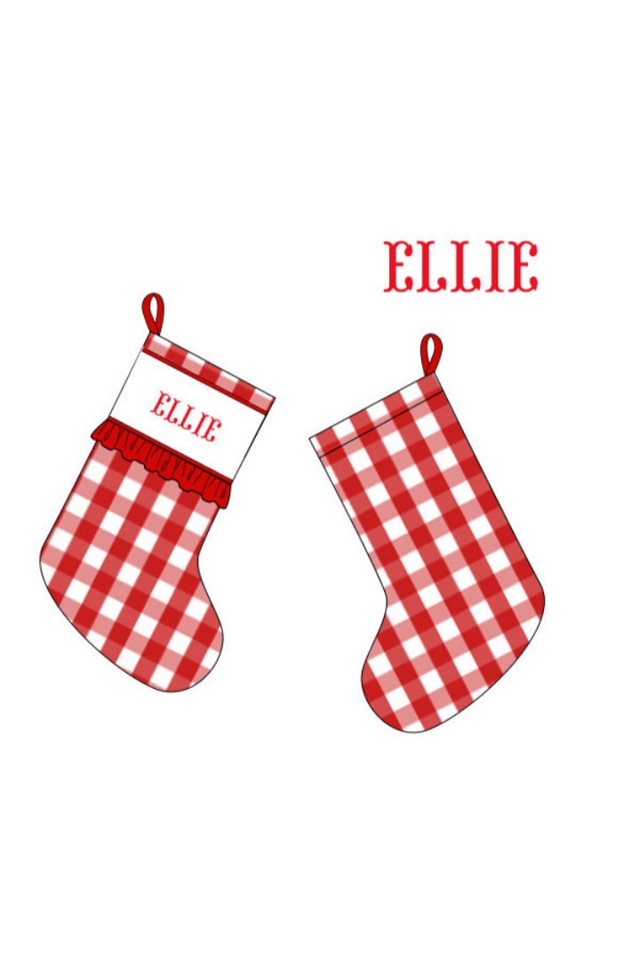 The Smocked Flamingo Apparel & Accessories Stocking Pre-Order Smocked Custom Name Red Gingham Christmas Trimmings