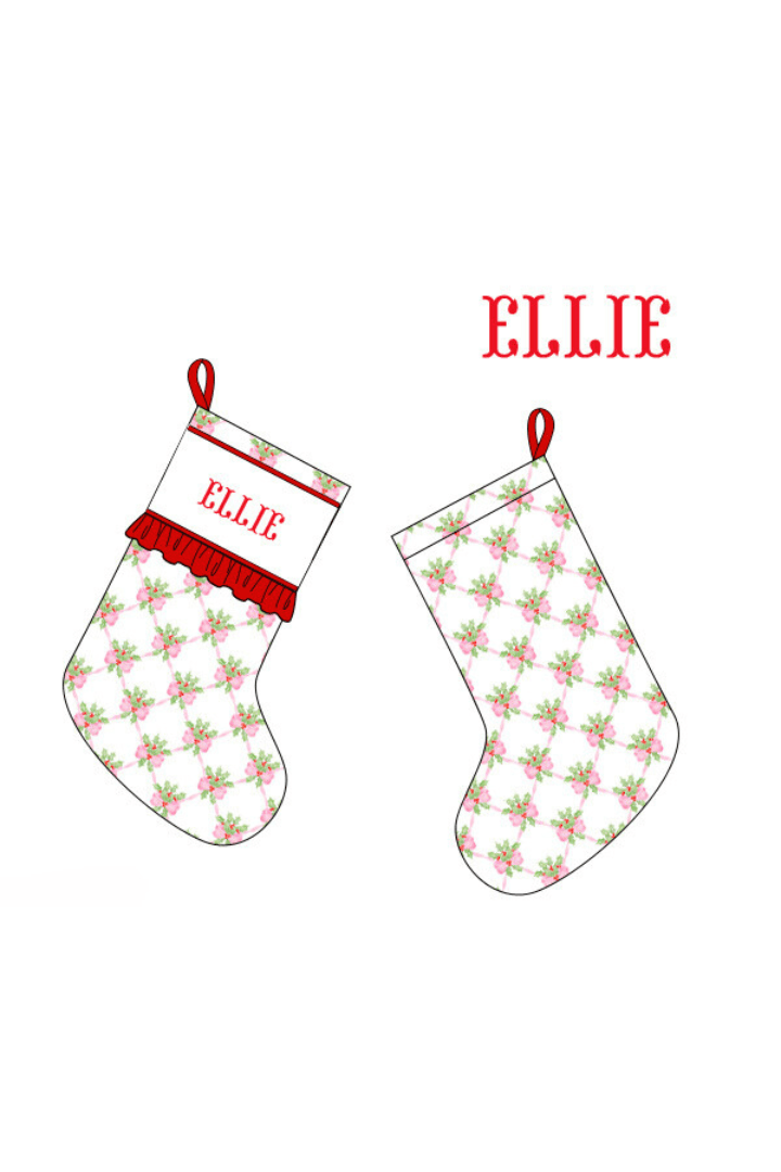 The Smocked Flamingo Apparel & Accessories Stocking Pre-Order Smocked Custom Name Sweet Holly Christmas Trimmings