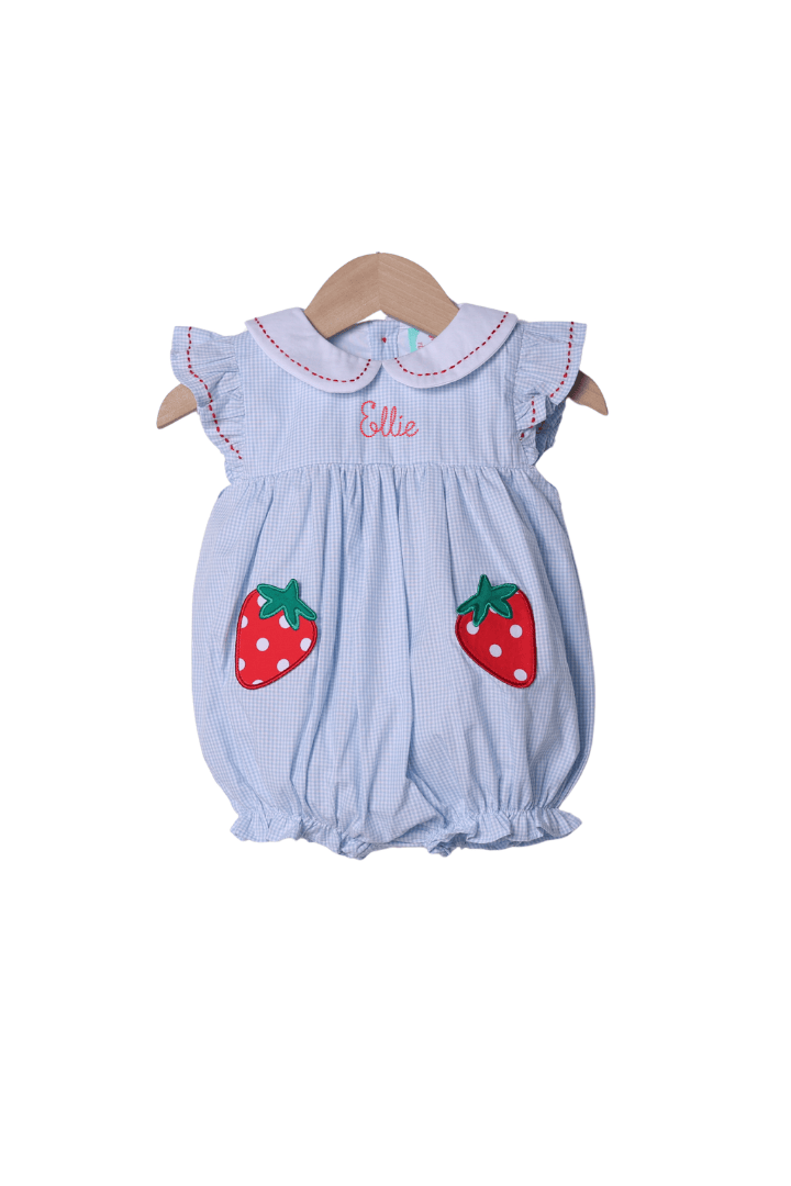 The Smocked Flamingo Apparel & Accessories Strawberry Patch Blue Gingham Bubble