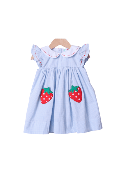 The Smocked Flamingo Apparel & Accessories Strawberry Patch Blue Gingham Dress
