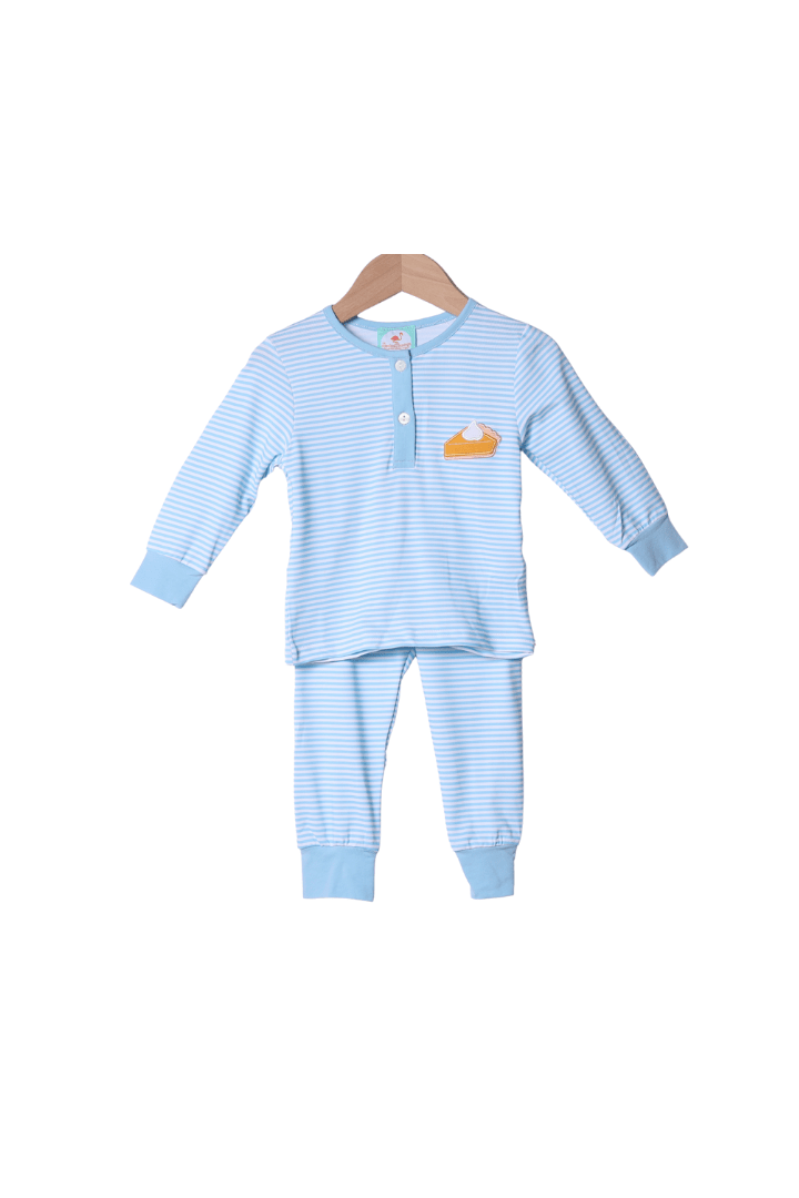 The Smocked Flamingo Apparel & Accessories Sweet As Pie Blue Striped Pajama Set