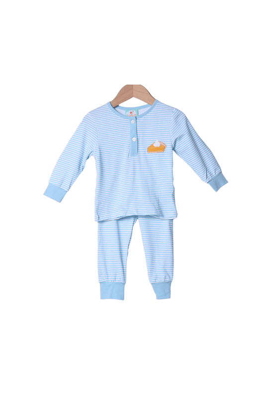 The Smocked Flamingo Apparel & Accessories Sweet As Pie Blue Striped Pajama Set