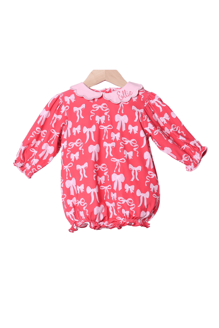 The Smocked Flamingo Apparel & Accessories Sweet Bow Red and Pink Scalloped Bubble