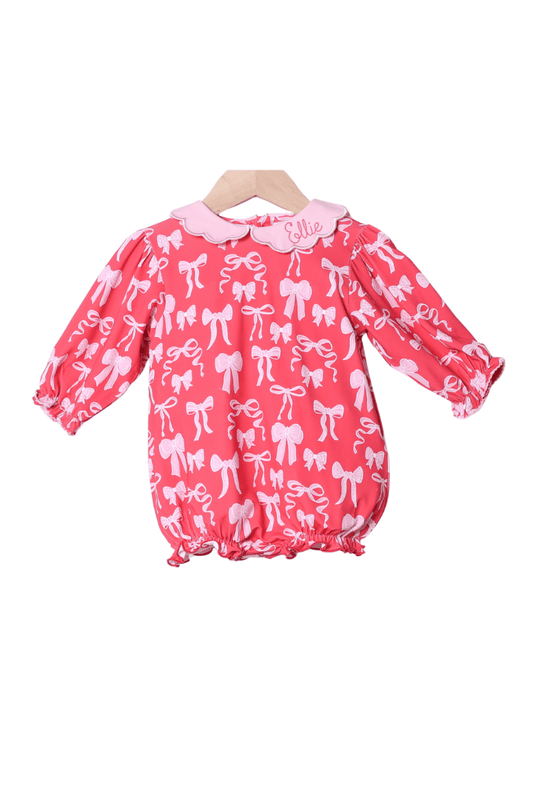The Smocked Flamingo Apparel & Accessories Sweet Bow Red and Pink Scalloped Bubble