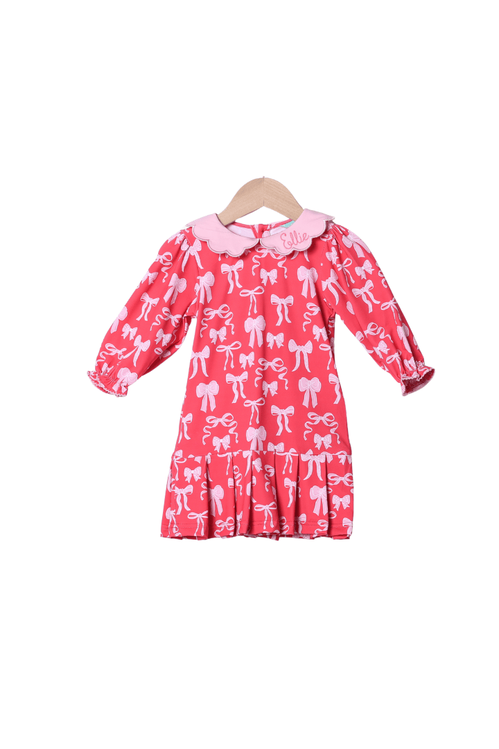 The Smocked Flamingo Apparel & Accessories Sweet Bow Red and Pink Scalloped Dress