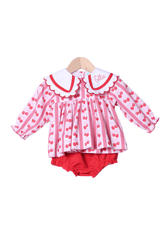 The Smocked Flamingo Apparel & Accessories Sweet Cherry Scalloped Bloomer Set