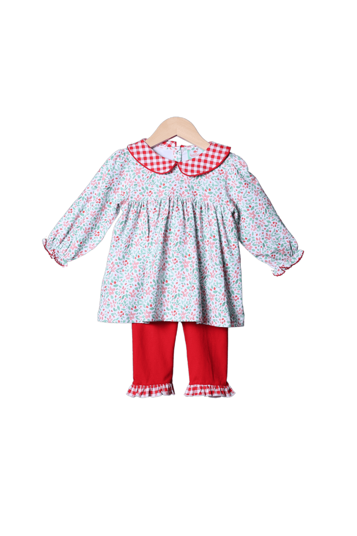 The Smocked Flamingo Apparel & Accessories Sweet Christmas Floral Knit Pant Set