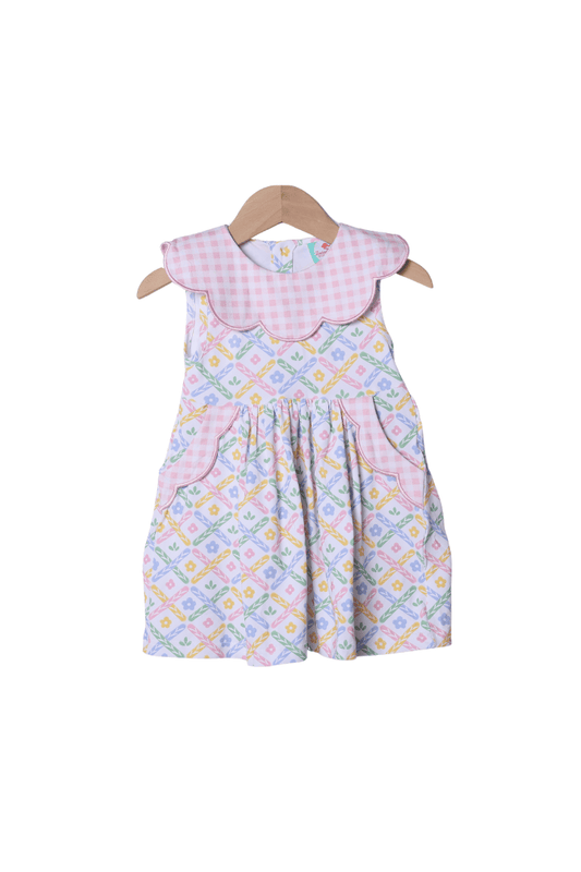 The Smocked Flamingo Apparel & Accessories Sweet Colorful Floral Scalloped Dress