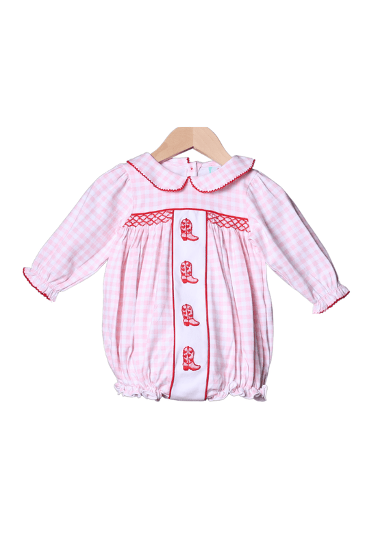 The Smocked Flamingo Apparel & Accessories Sweet Cowgirl Boots Pink Gingham Bubble