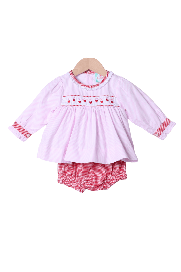 The Smocked Flamingo Apparel & Accessories Sweet Embroidered Heart Bloomer Set
