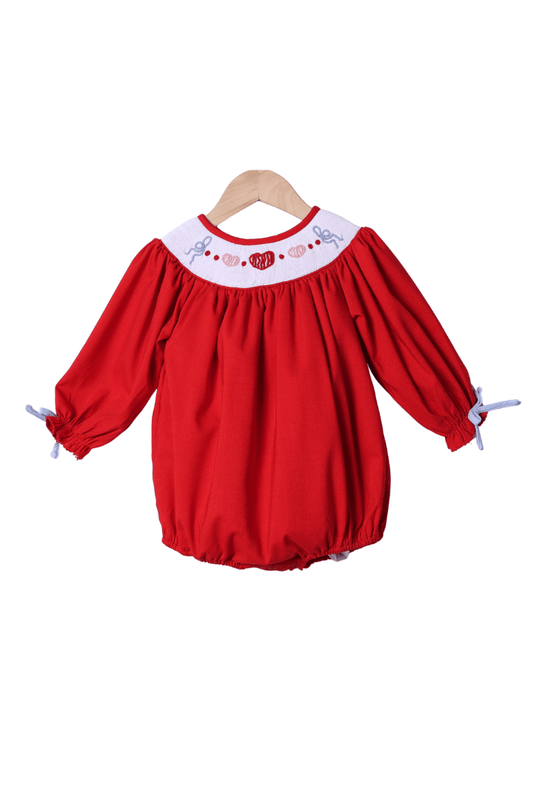 The Smocked Flamingo Apparel & Accessories Sweet Heart Red Linen Bishop Bubble