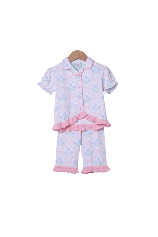 The Smocked Flamingo Apparel & Accessories Sweet Hydrangea Bow Ruffle Lounge Set
