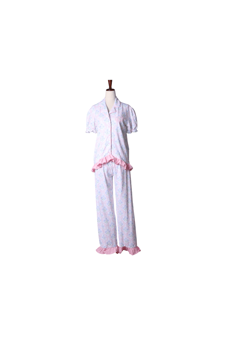 The Smocked Flamingo Apparel & Accessories Sweet Hydrangea Bow Ruffle Mom Lounge Set
