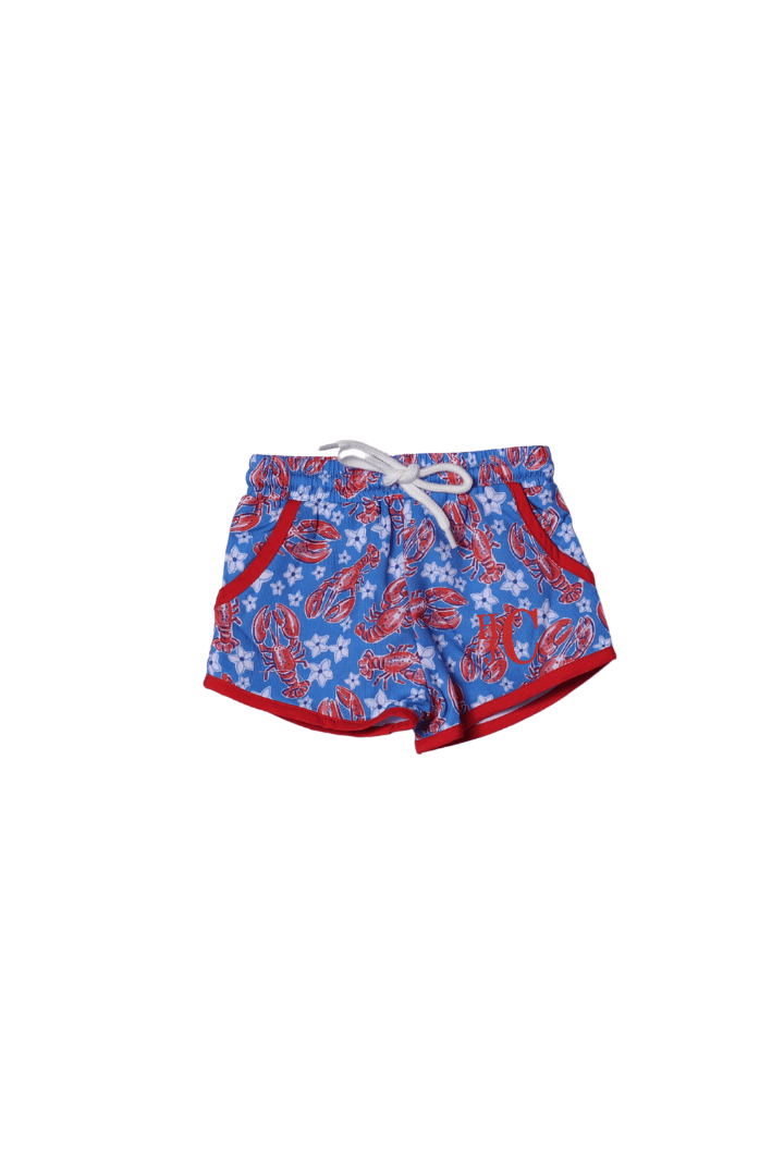 The Smocked Flamingo Apparel & Accessories Sweet Lobster Red and Blue Rashguard Swim Trunks Set