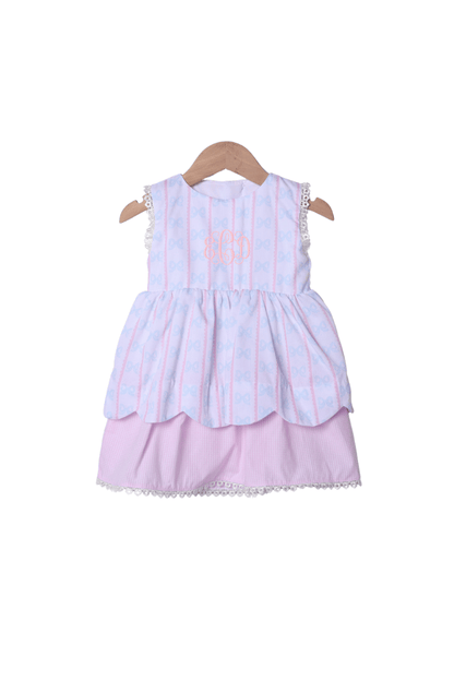 The Smocked Flamingo Apparel & Accessories Sweet Scalloped Bow Applique Dress