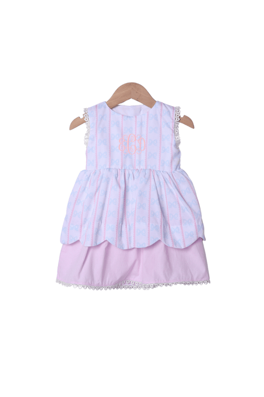 The Smocked Flamingo Apparel & Accessories Sweet Scalloped Bow Applique Dress