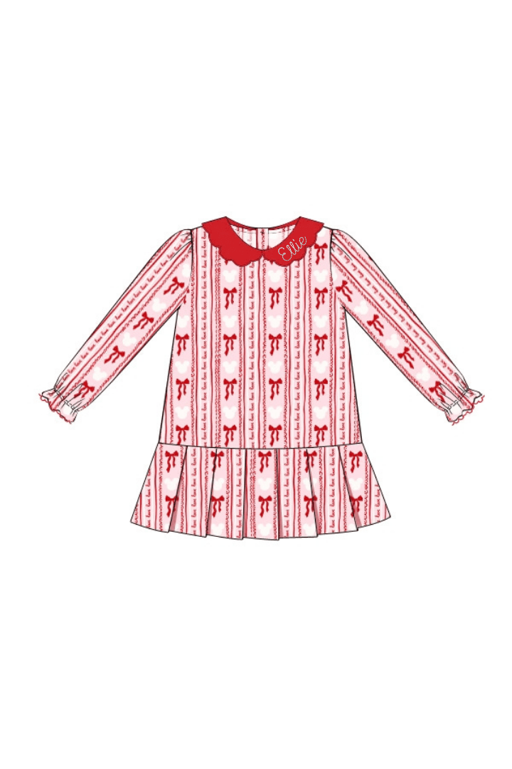 The Smocked Flamingo Apparel & Accessories Sweet Valentine Mouse Scallop Collar Dress