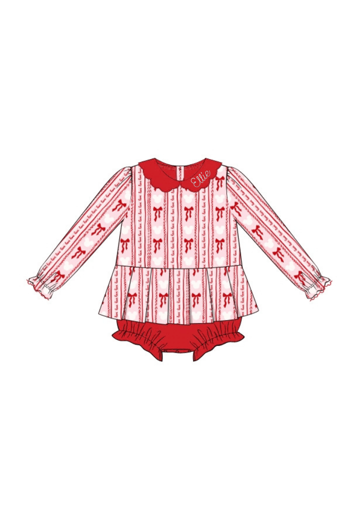 The Smocked Flamingo Apparel & Accessories Sweet Valentine Mouse Scallop Collar Skirted Bubble