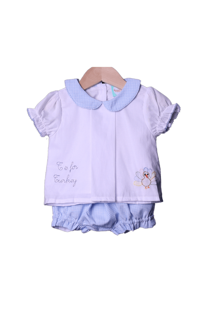 The Smocked Flamingo Apparel & Accessories T is for Turkey Shadow Embroidery Bloomer Set