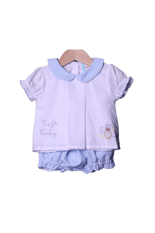 The Smocked Flamingo Apparel & Accessories T is for Turkey Shadow Embroidery Bloomer Set