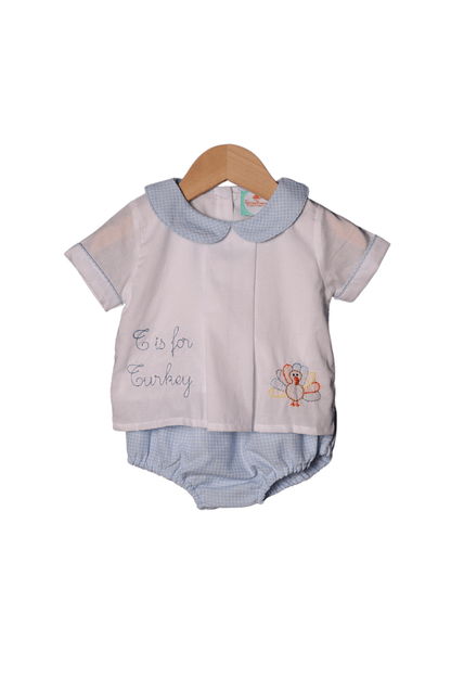 The Smocked Flamingo Apparel & Accessories T is for Turkey Shadow Embroidery Diaper Set