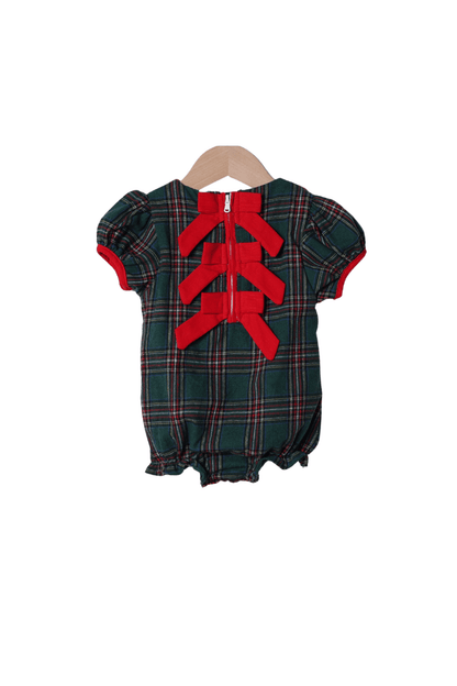 The Smocked Flamingo Apparel & Accessories Tartan Plaid/Red Corduroy Bow Bubble