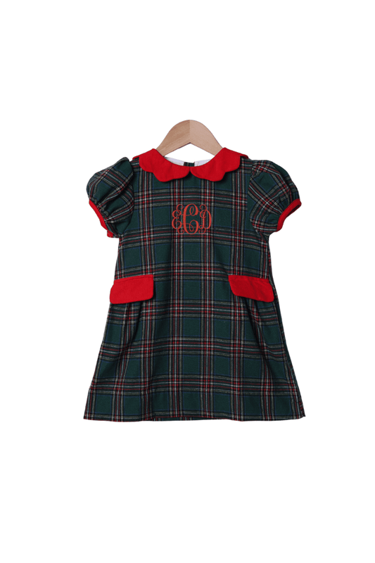 The Smocked Flamingo Apparel & Accessories Tartan Plaid/Red Corduroy Bow Dress