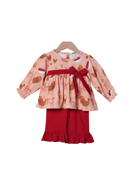 The Smocked Flamingo Apparel & Accessories Thanksgiving Treats Bow Pant Set