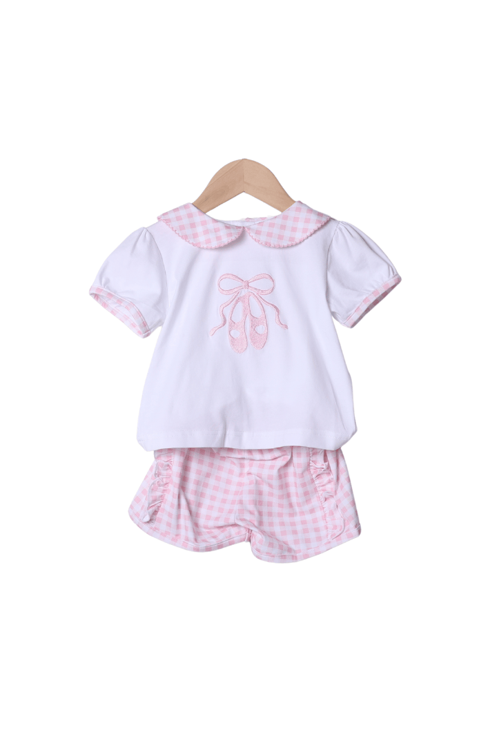 The Smocked Flamingo Apparel & Accessories Tiny Dancer Applique Pink Gingham Ruffle Short Set