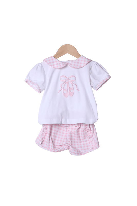 The Smocked Flamingo Apparel & Accessories Tiny Dancer Applique Pink Gingham Ruffle Short Set