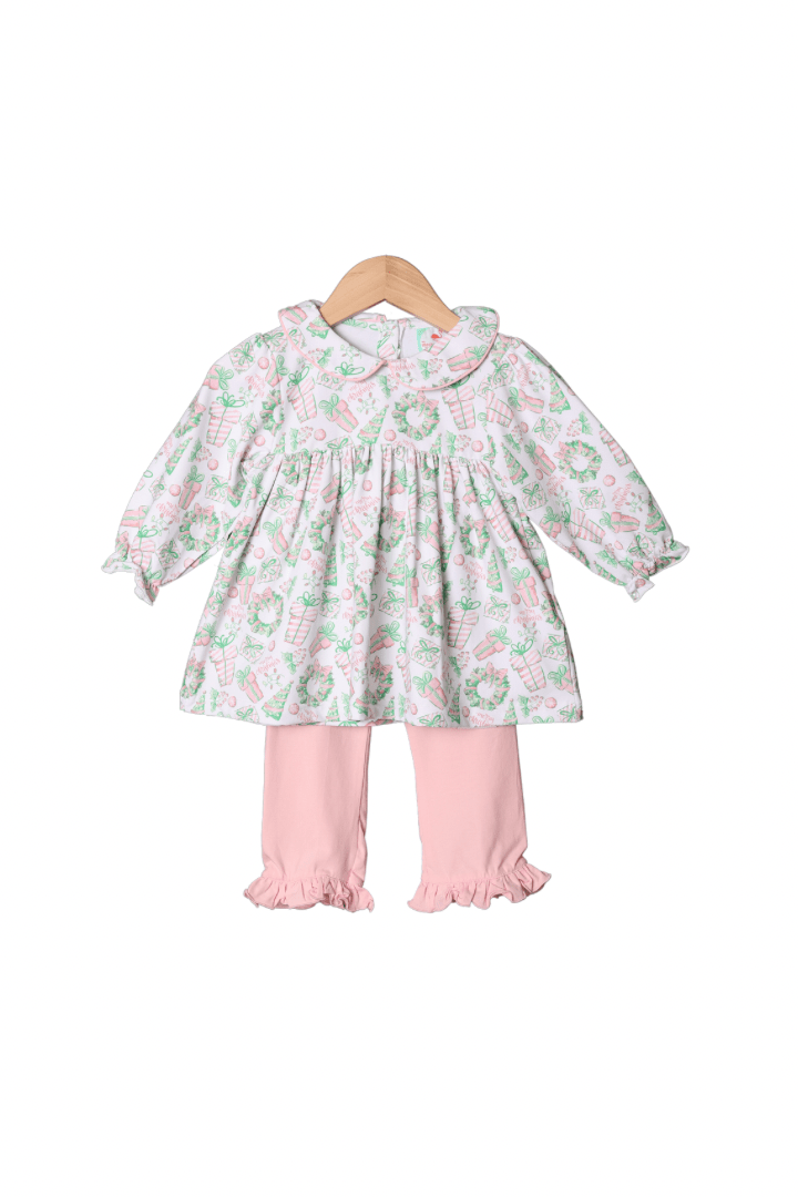 The Smocked Flamingo Apparel & Accessories Tis The Season Pink Holiday Knit Pant Set