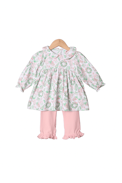 The Smocked Flamingo Apparel & Accessories Tis The Season Pink Holiday Knit Pant Set