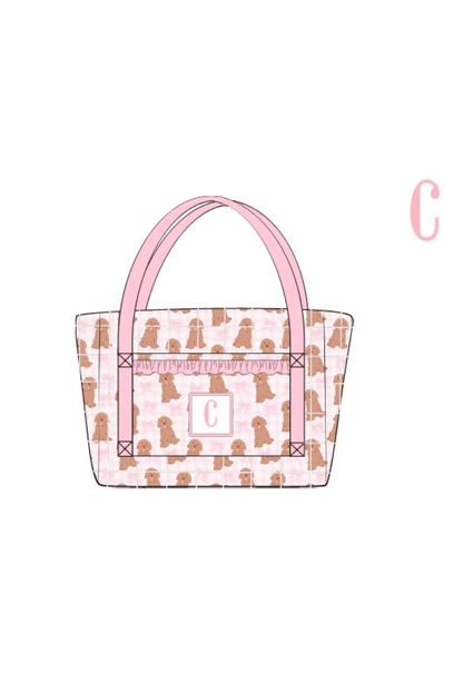 The Smocked Flamingo Apparel & Accessories Tote Bag Pre-Order Custom Name Pink Golden Doodle Luggage